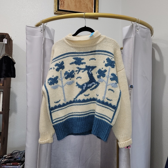 Esprit Sweaters - Esprit Cream and Blue Wool Sweater